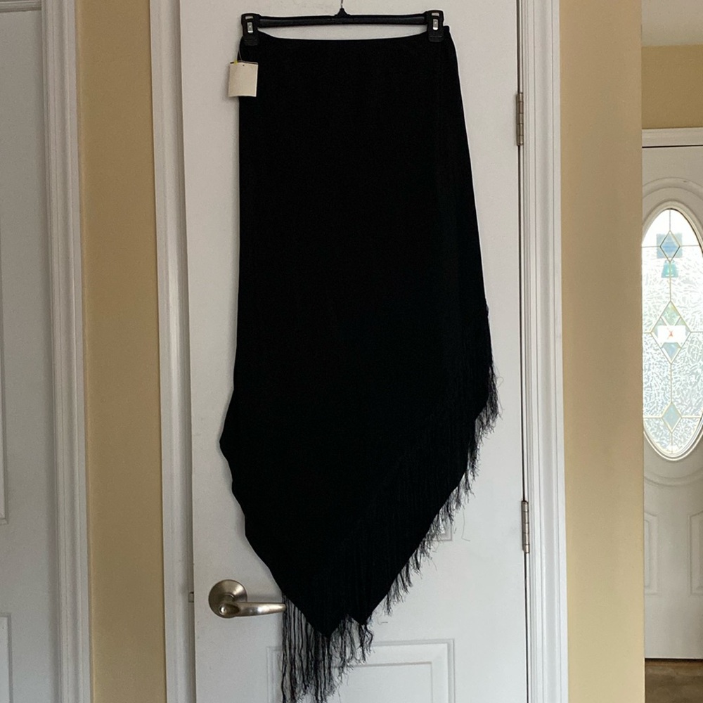 Sharon Wauchob Silk Stretch Blend Black Sexy Fringe Skirt New With Tags